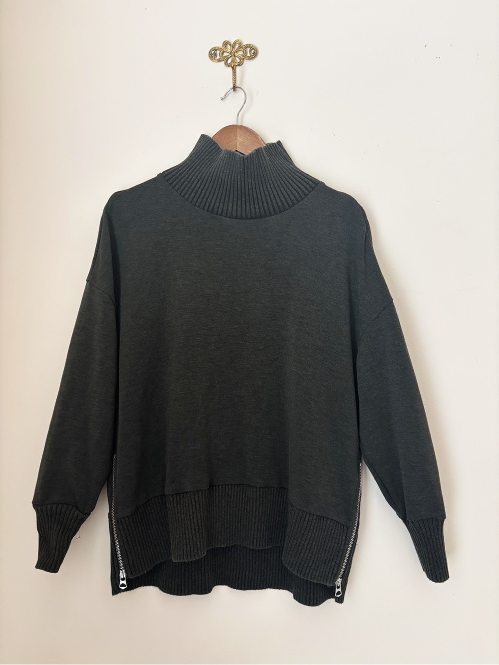VARLEY Olive Marl Barker High Neck Sweatshirt XS Athleisure